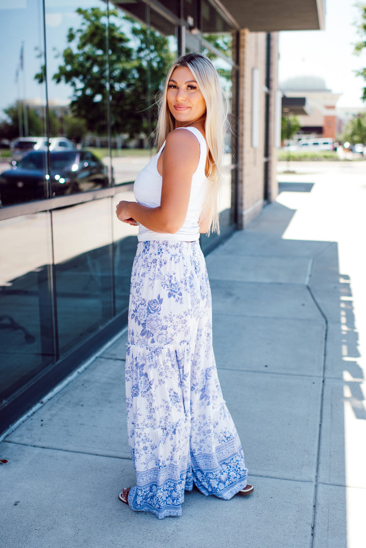 Santorini Wide Leg Pants (Ivory/Blue)