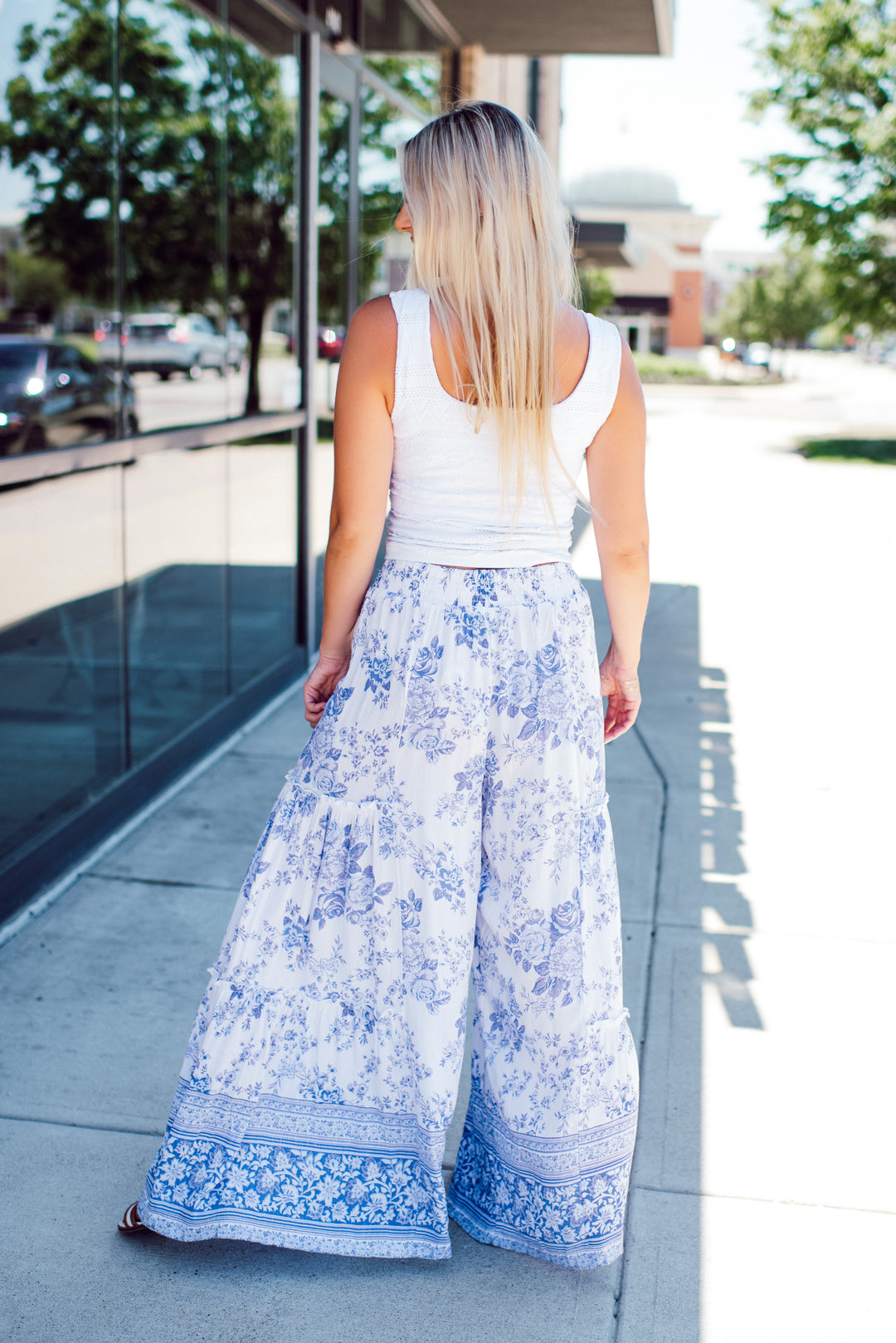 Santorini Wide Leg Pants (Ivory/Blue)