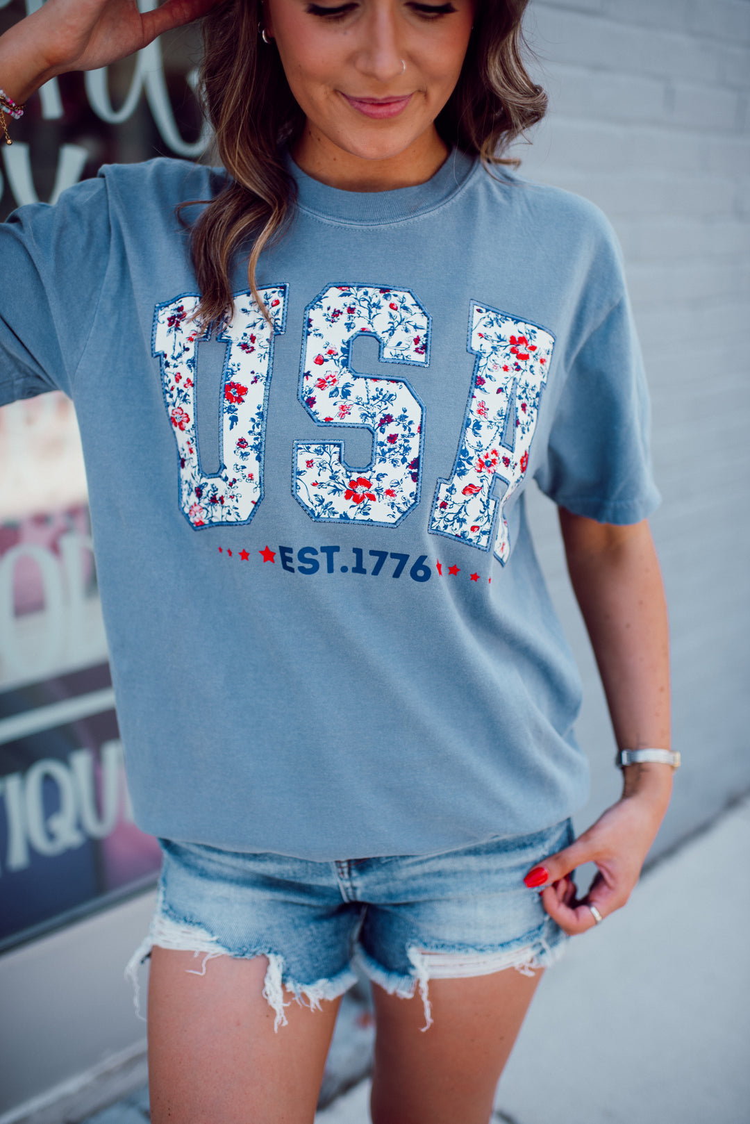 USA Floral Graphic Tee