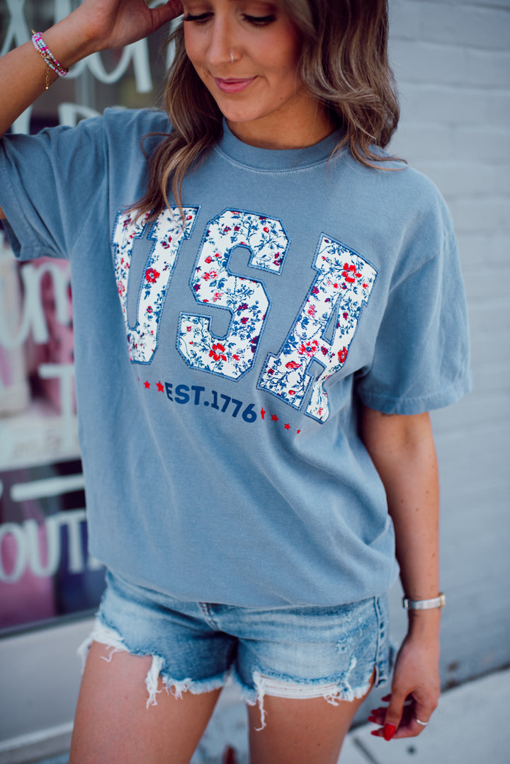 USA Floral Graphic Tee