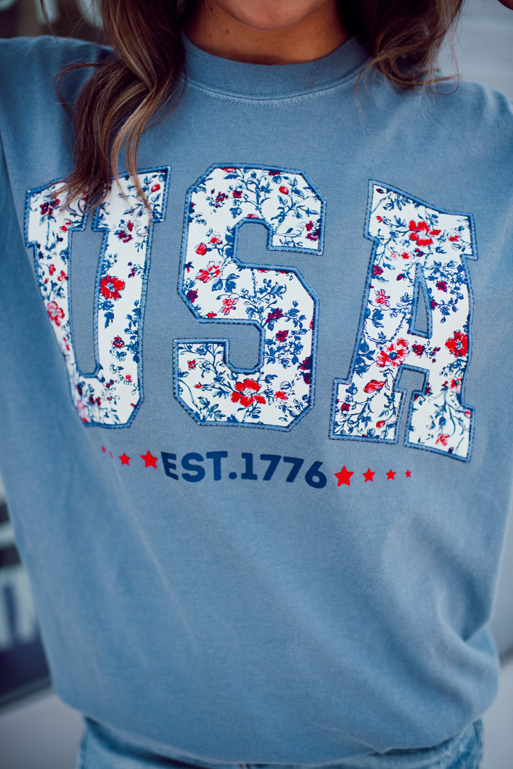 USA Floral Graphic Tee
