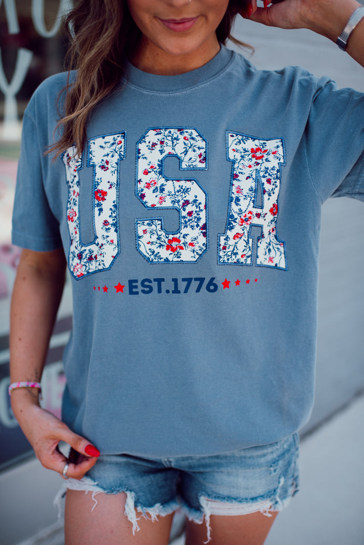 USA Floral Graphic Tee