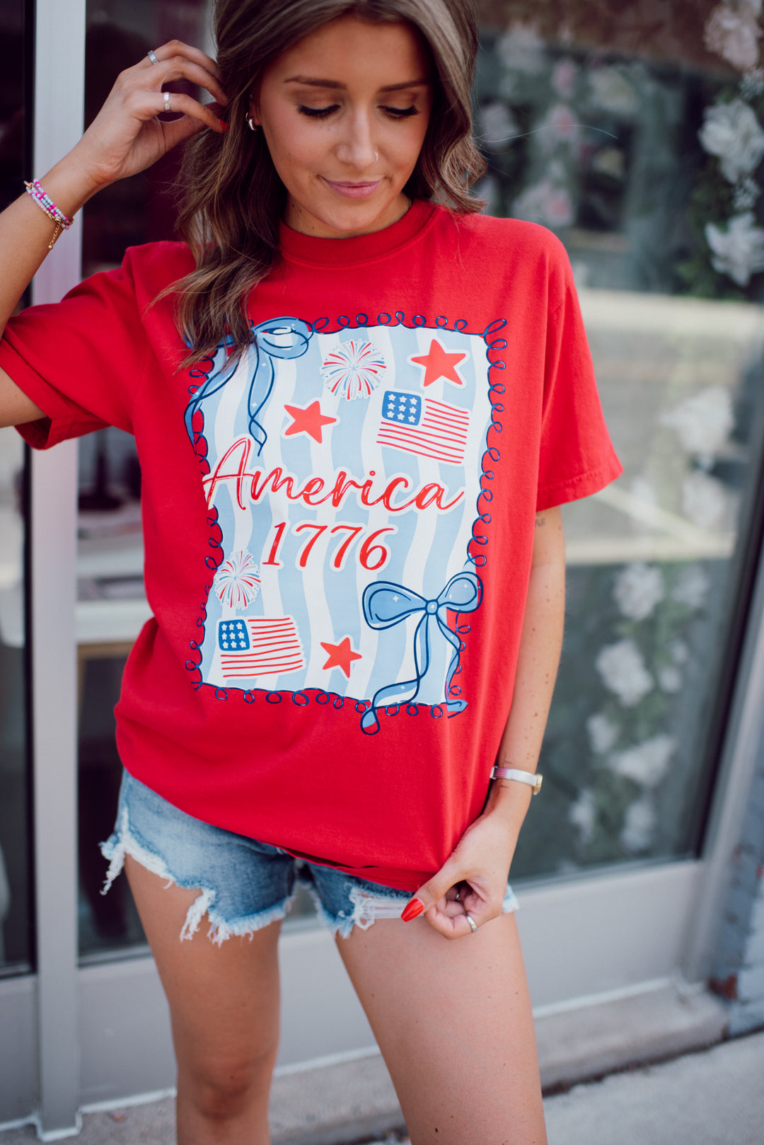 Red, White, & Cute Graphic Tee