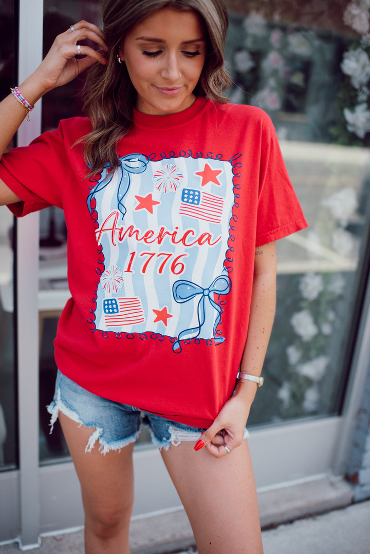 Red, White, & Cute Graphic Tee