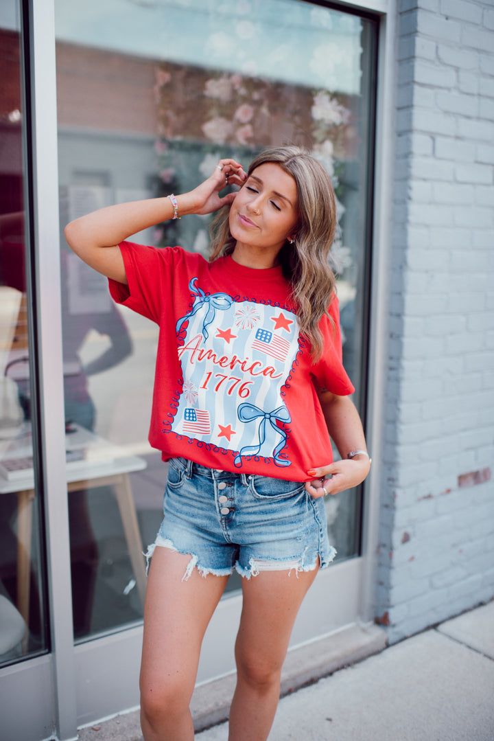 Red, White, & Cute Graphic Tee