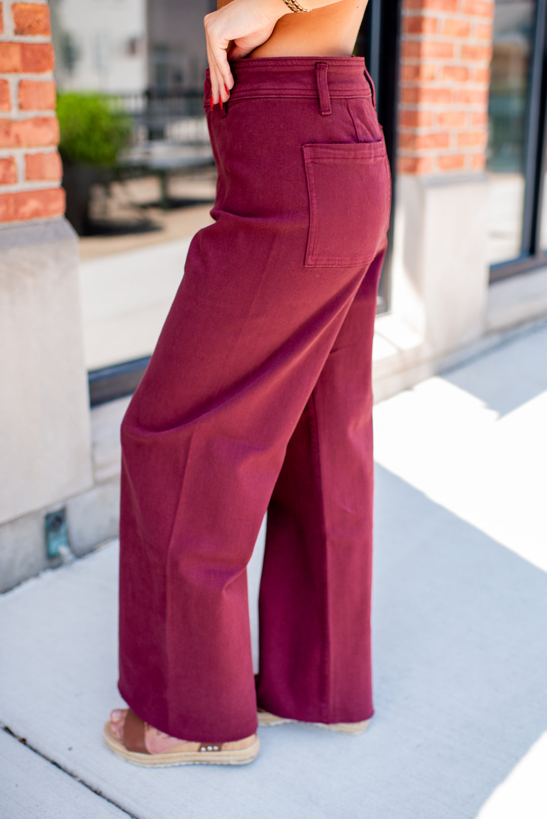 Merlot Straight Wide Leg Jeans (Maroon)