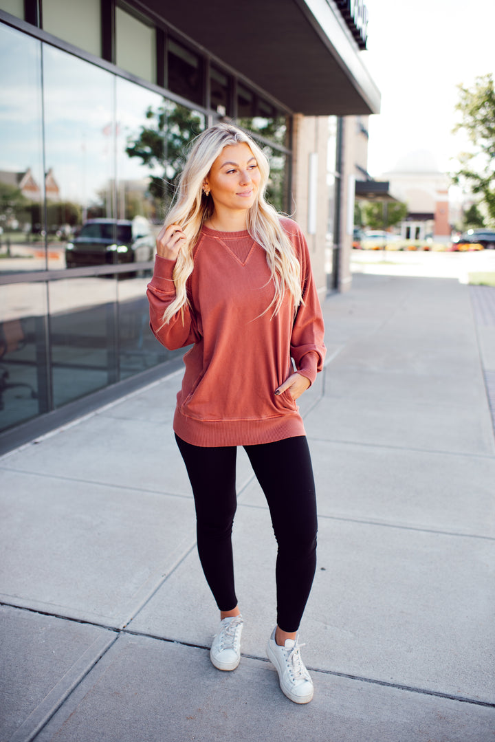 On the Go Crew Pullover (Rust)