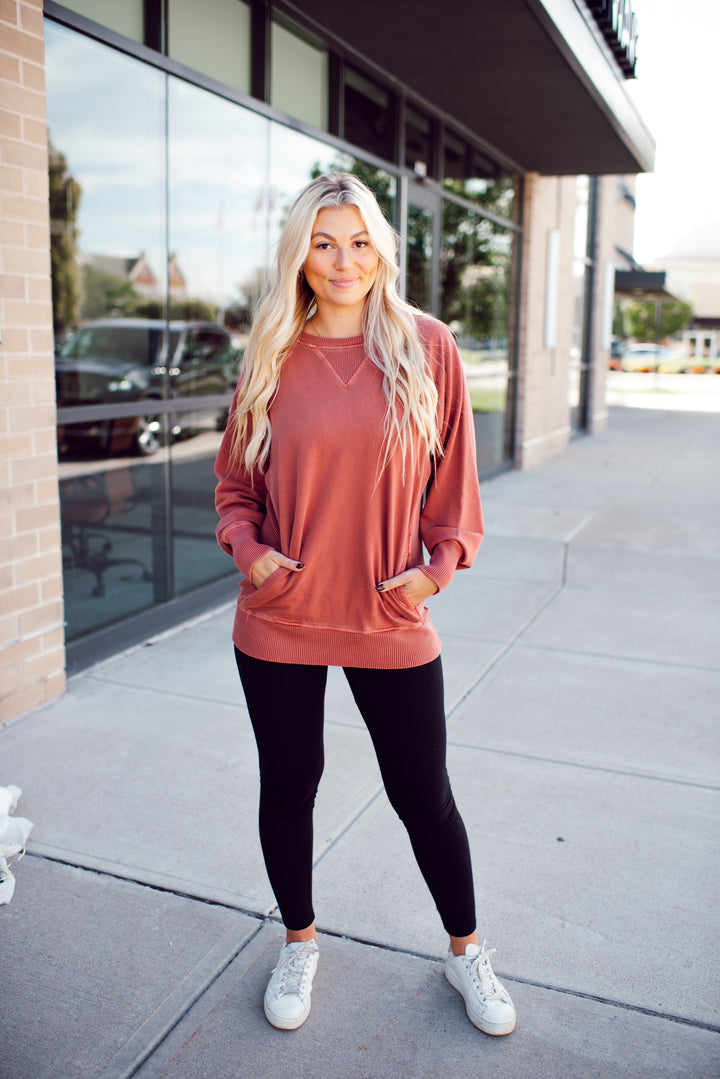 On the Go Crew Pullover (Rust)