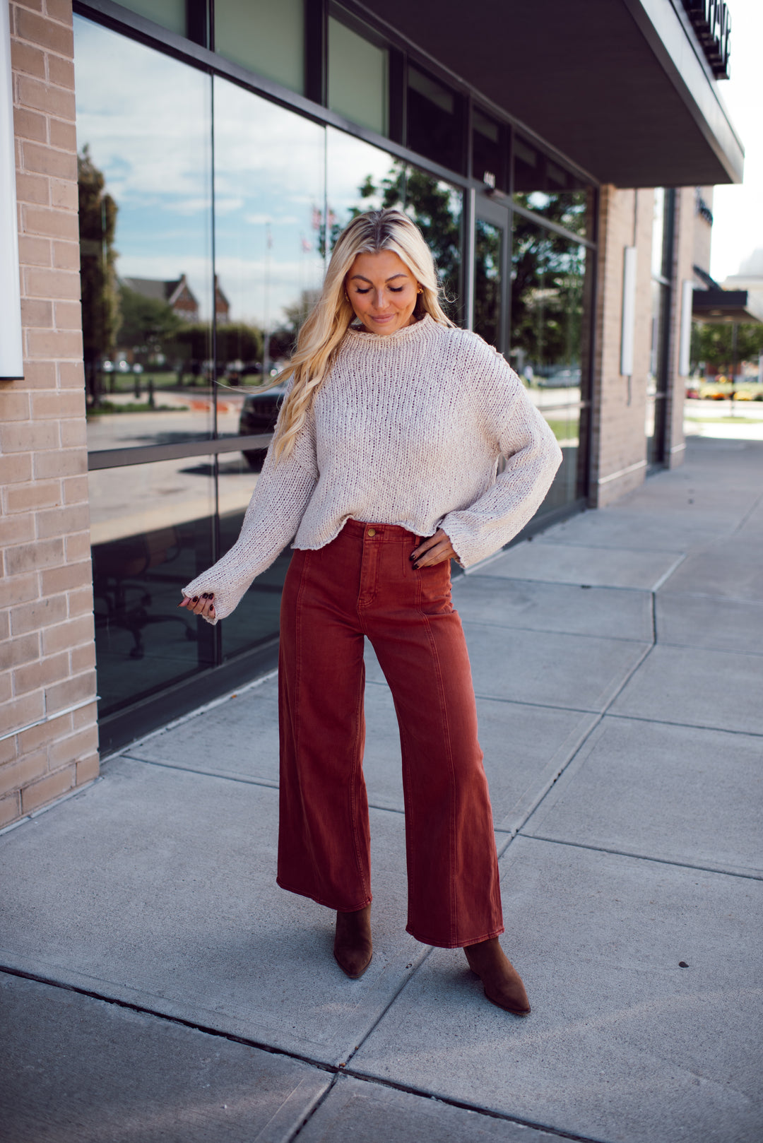 Clay Horizon Wide Leg Jeans (Terracotta)