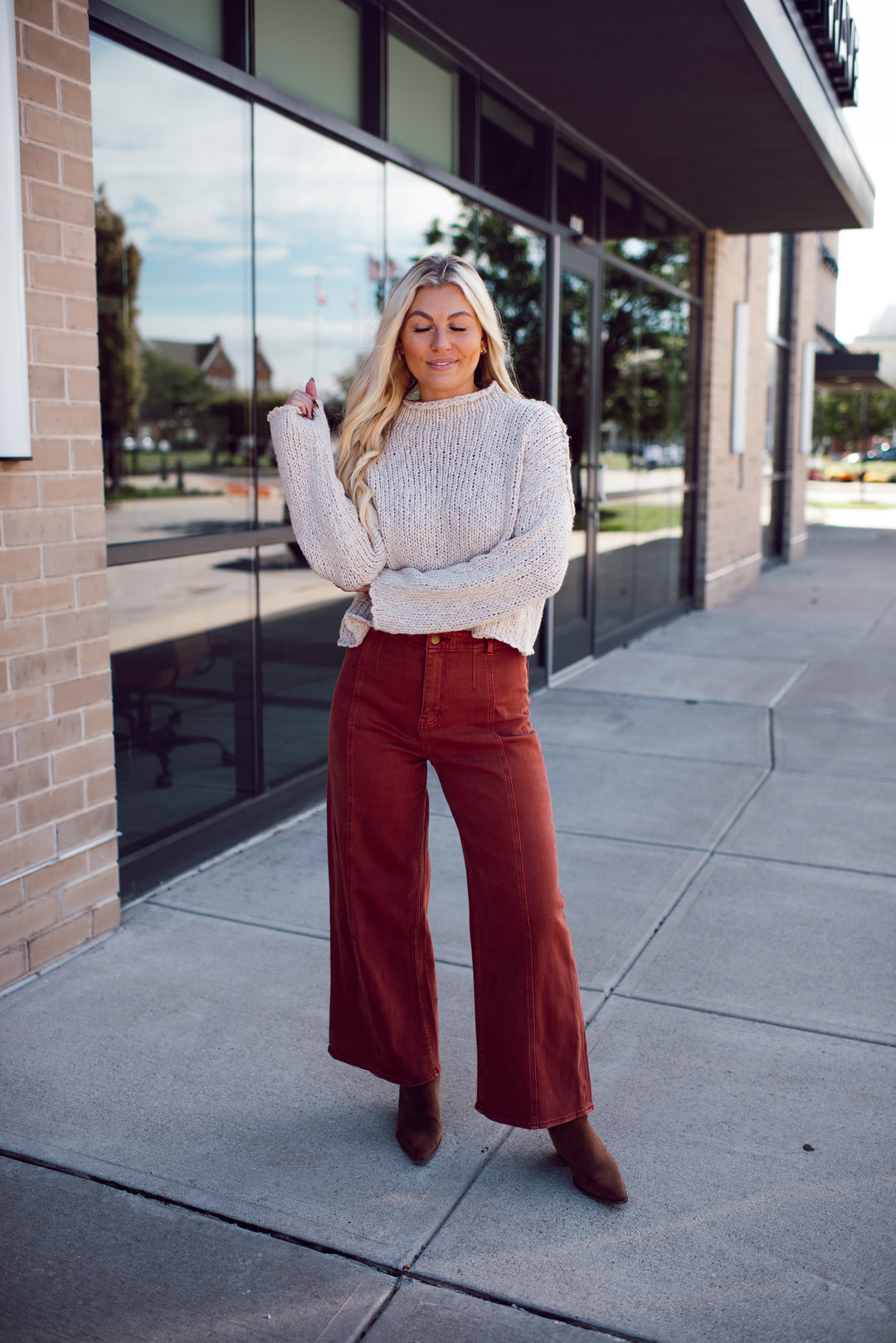 Clay Horizon Wide Leg Jeans (Terracotta)
