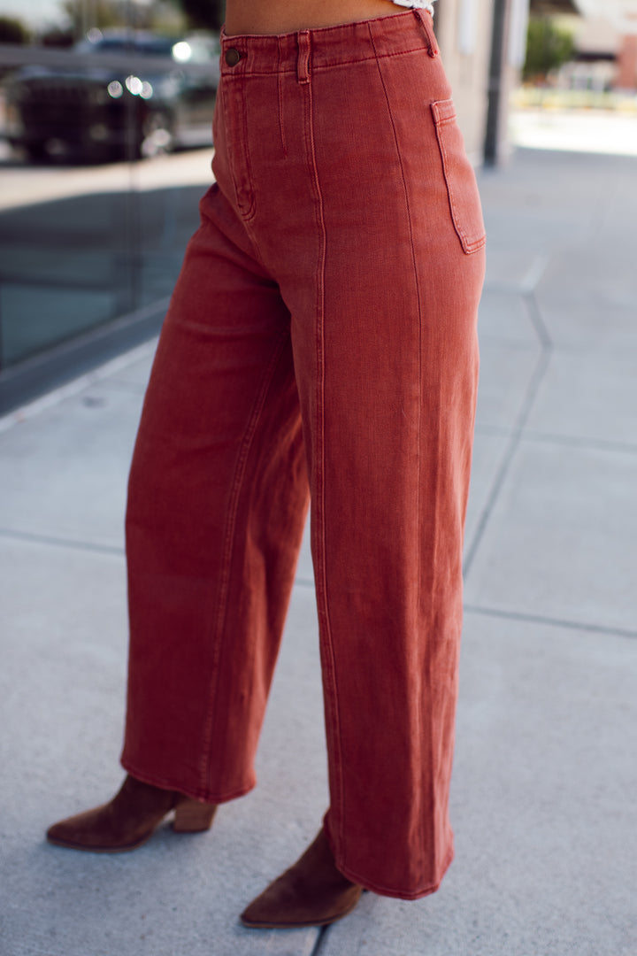 Clay Horizon Wide Leg Jeans (Terracotta)