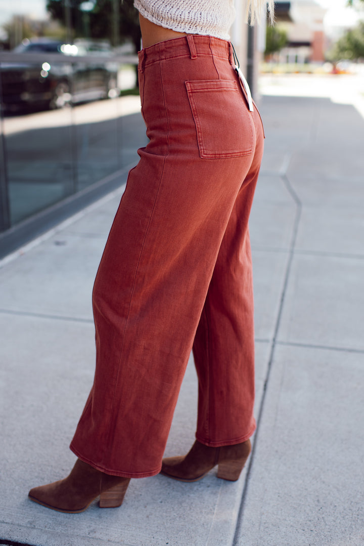 Clay Horizon Wide Leg Jeans (Terracotta)