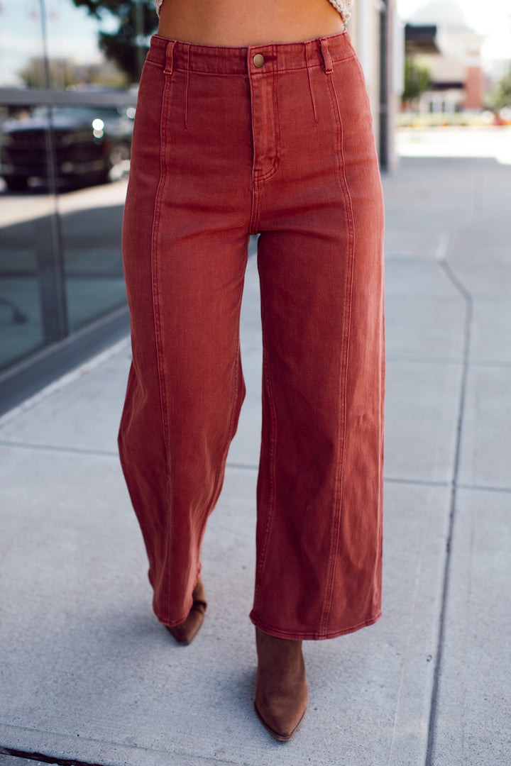 Clay Horizon Wide Leg Jeans (Terracotta)