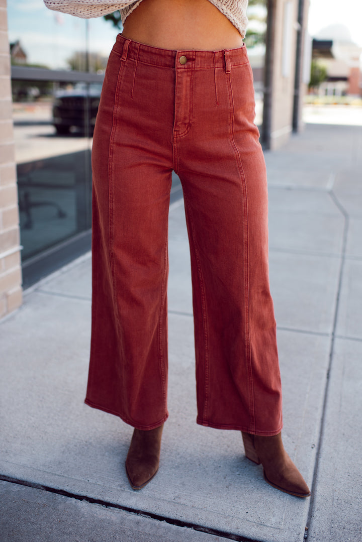 Clay Horizon Wide Leg Jeans (Terracotta)