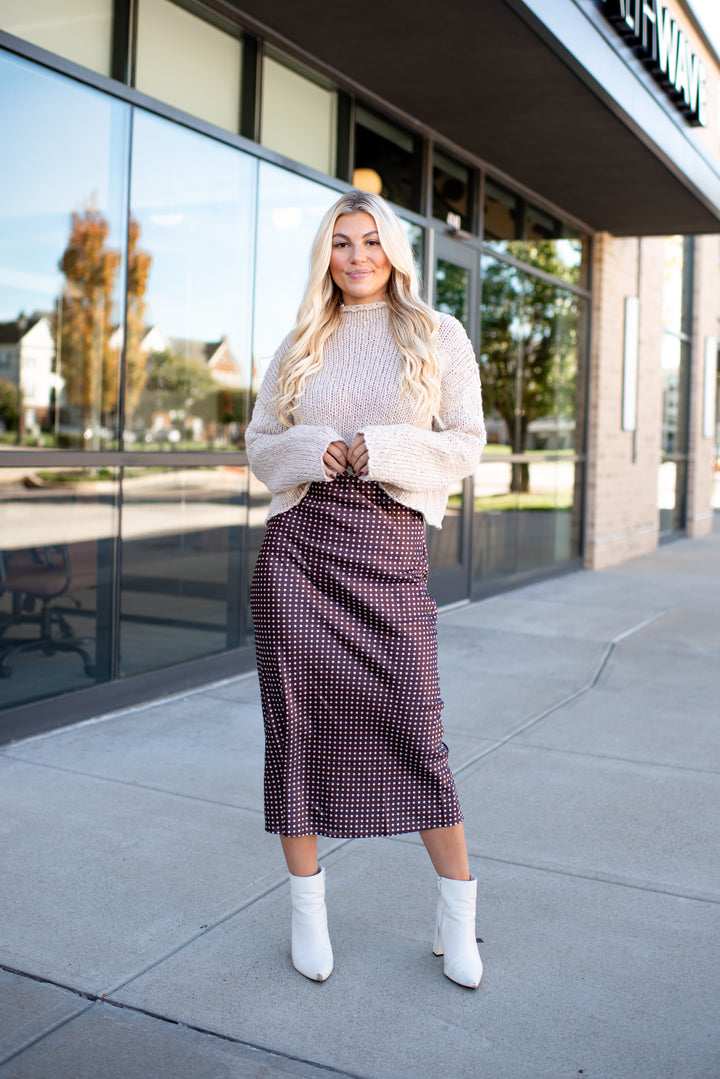 Spotted in Fall Midi Skirt (Brown)