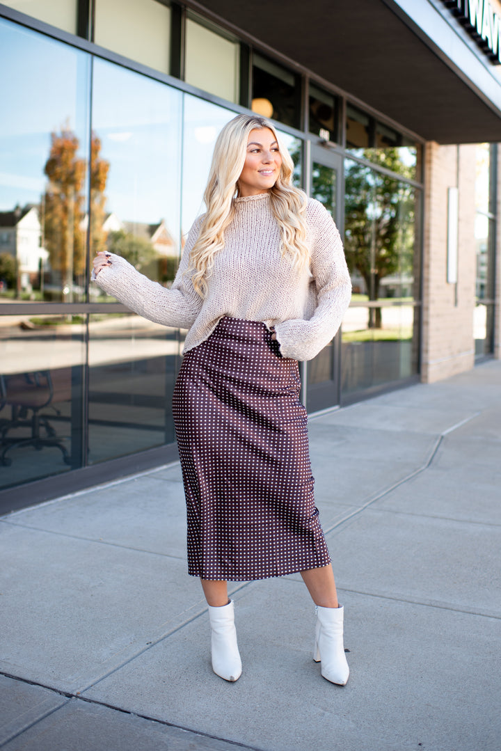 Spotted in Fall Midi Skirt (Brown)