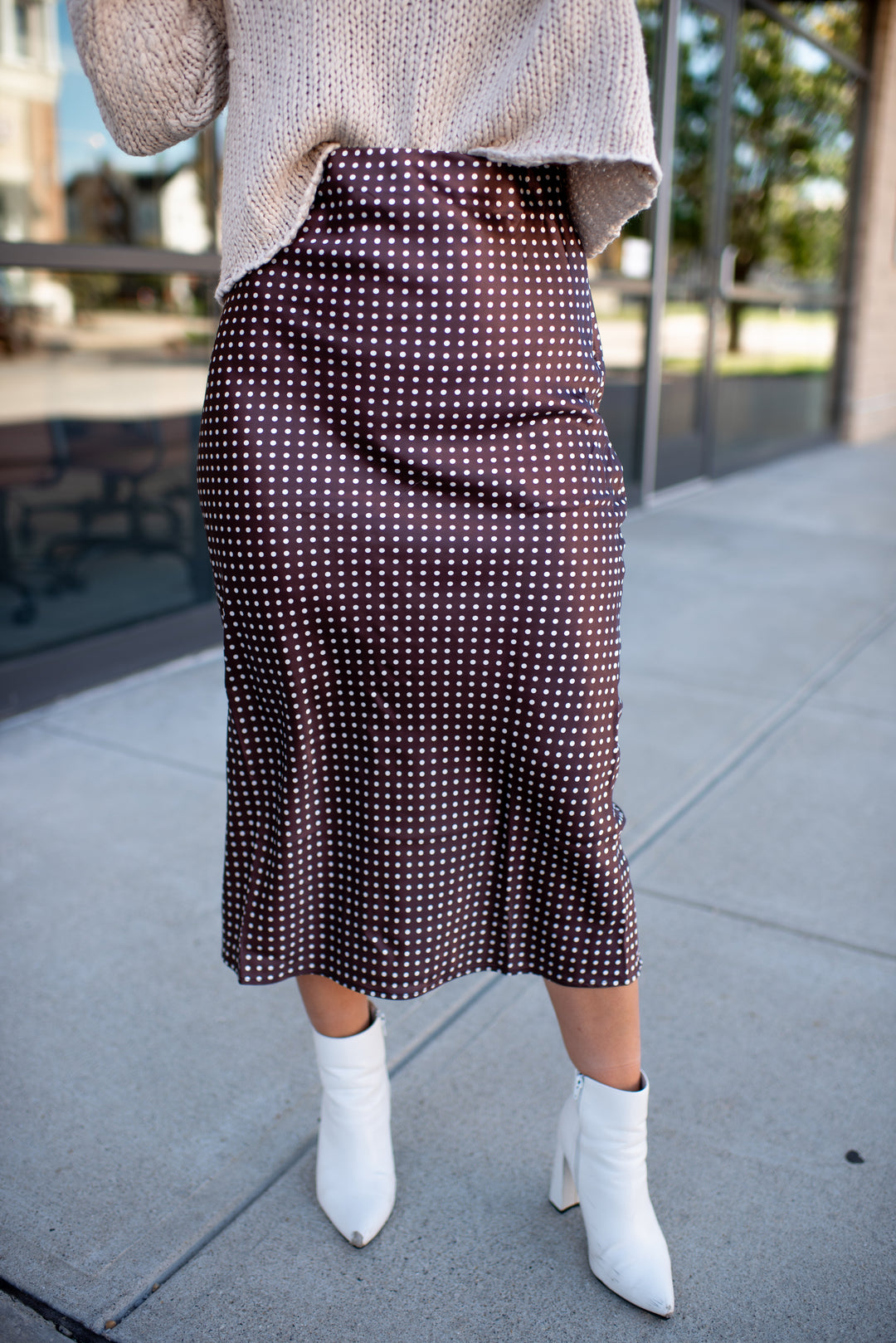 Spotted in Fall Midi Skirt (Brown)