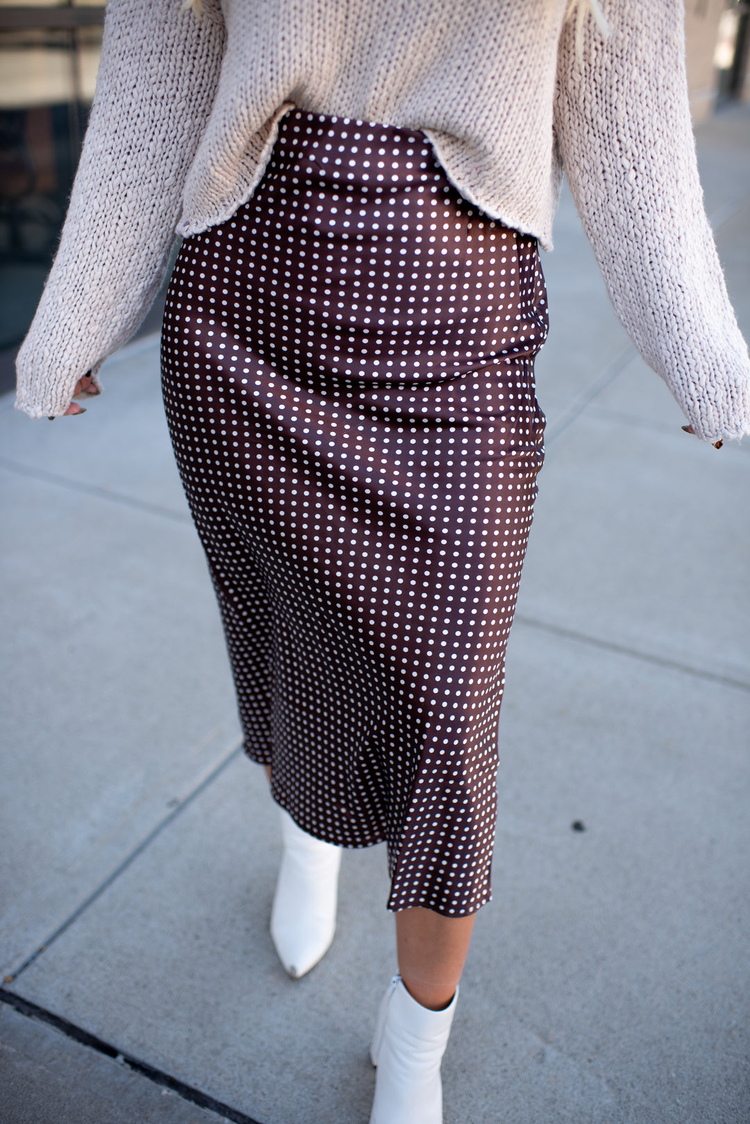 Spotted in Fall Midi Skirt (Brown)