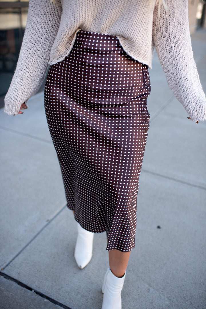 Spotted in Fall Midi Skirt (Brown)