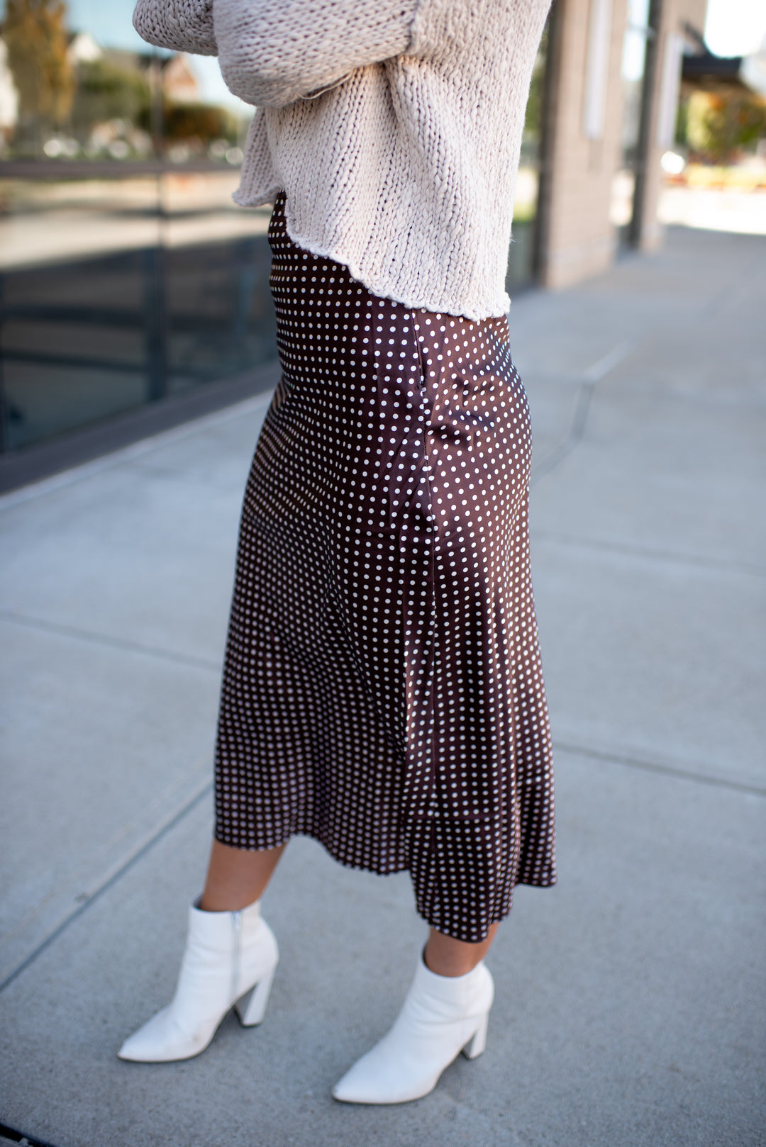 Spotted in Fall Midi Skirt (Brown)