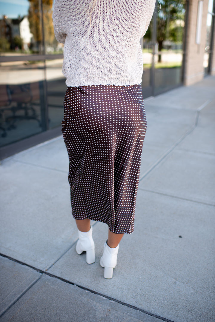 Spotted in Fall Midi Skirt (Brown)