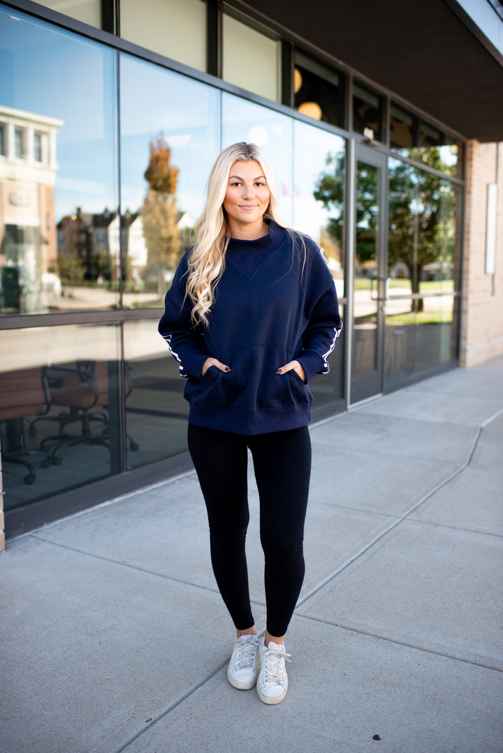 Varsity Mock Neck Pullover (Navy)