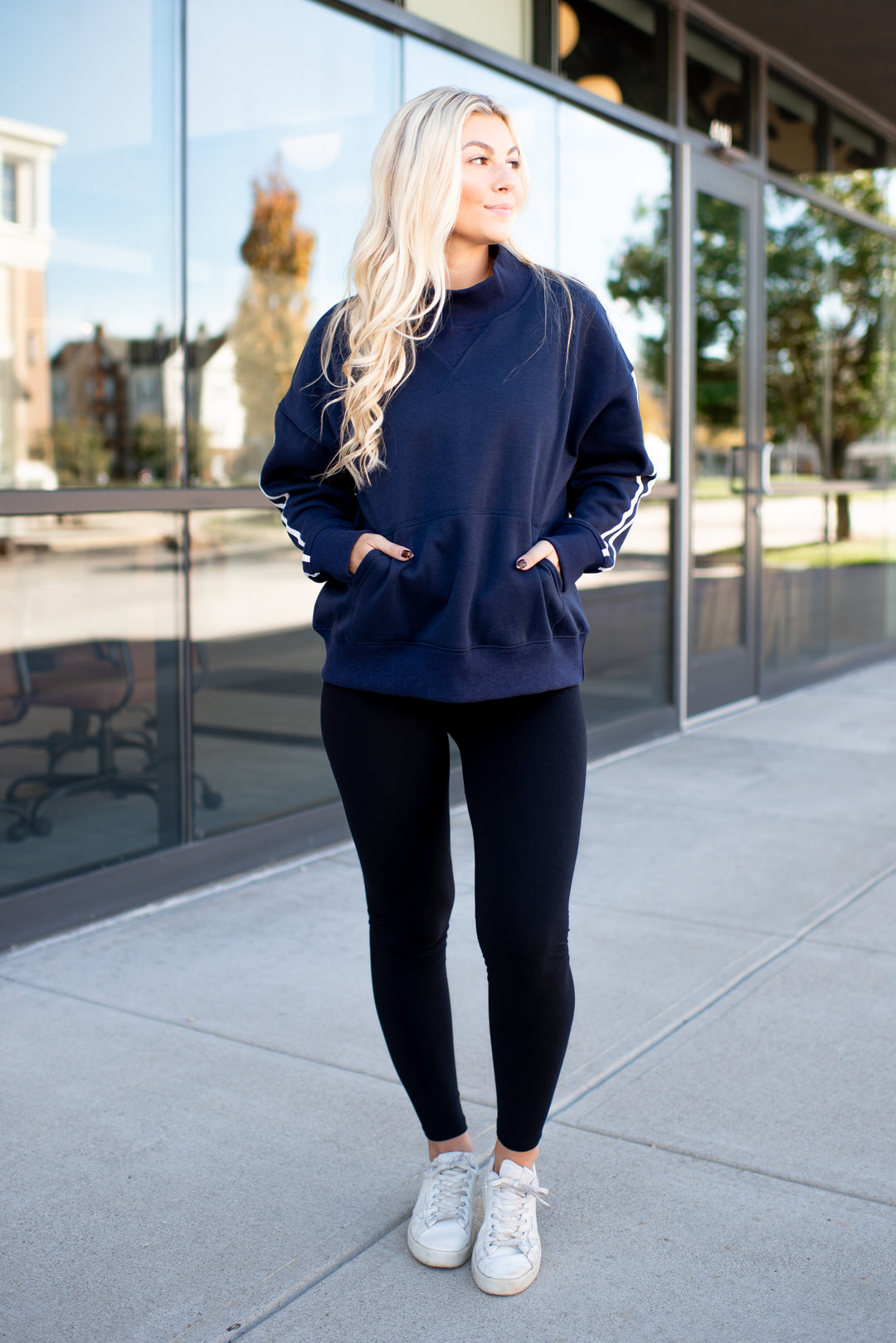 Varsity Mock Neck Pullover (Navy)
