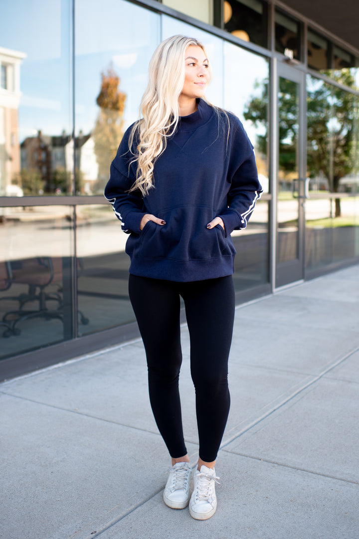 Varsity Mock Neck Pullover (Navy)