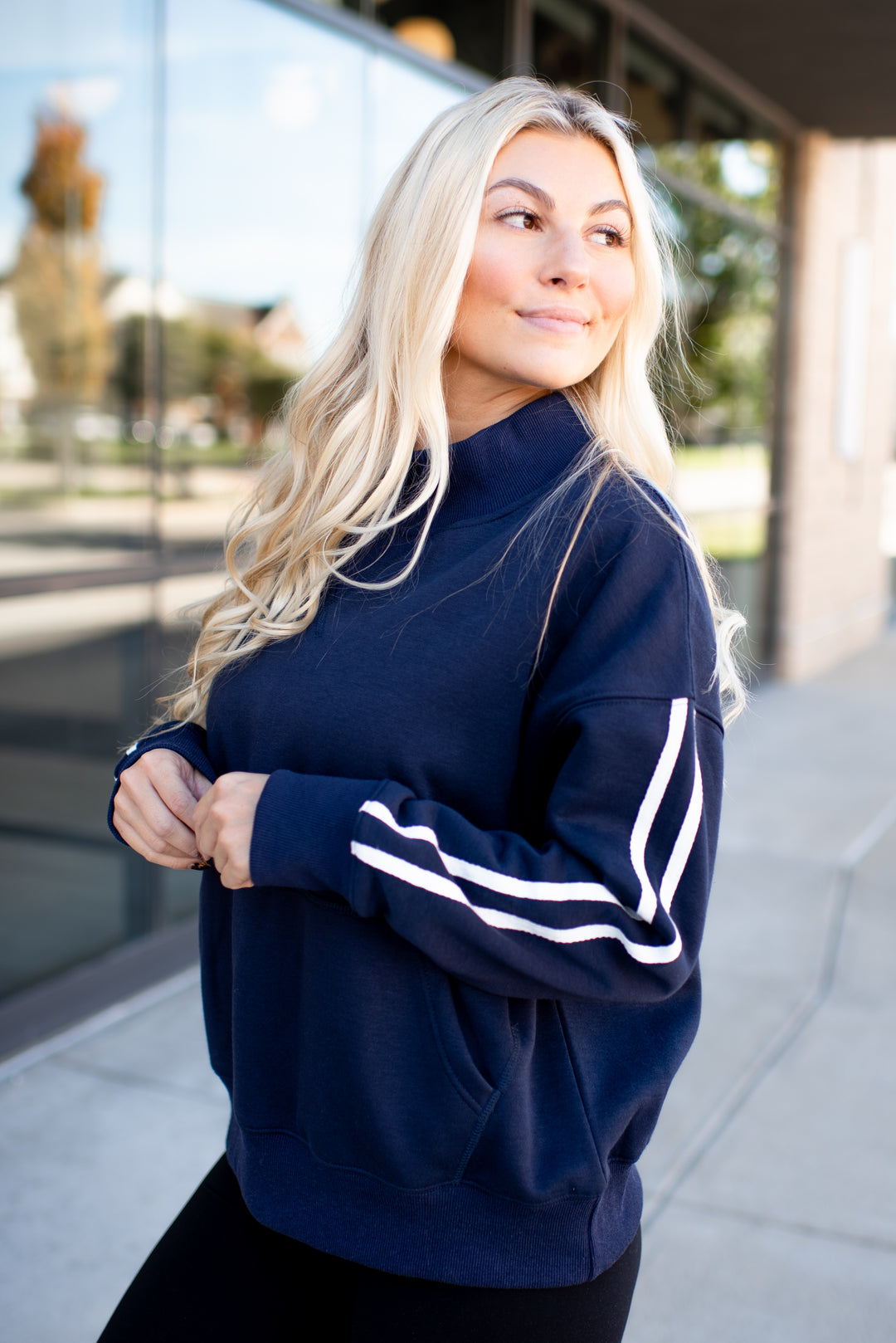 Varsity Mock Neck Pullover (Navy)
