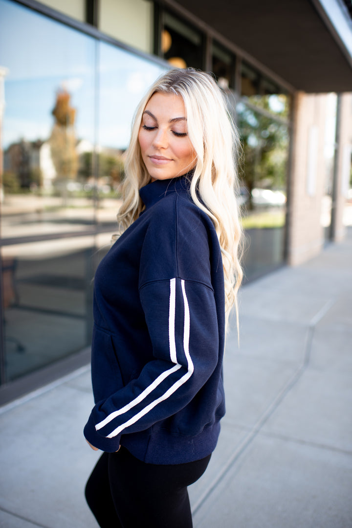 Varsity Mock Neck Pullover (Navy)