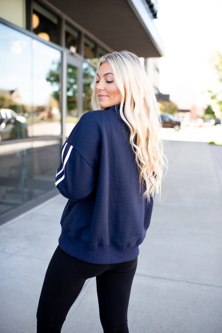 Varsity Mock Neck Pullover (Navy)