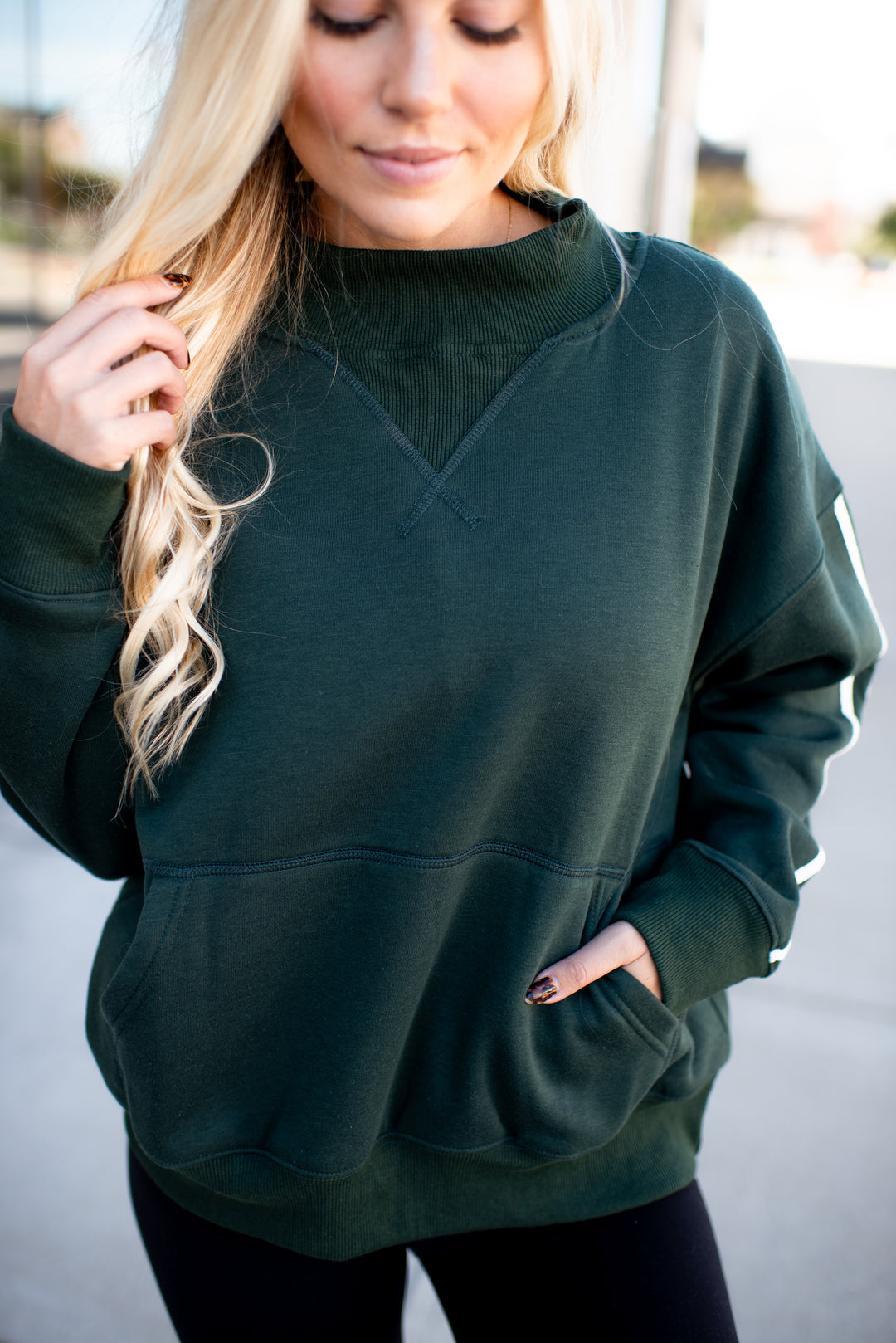 Varsity Mock Neck Pullover (Hunter Green)