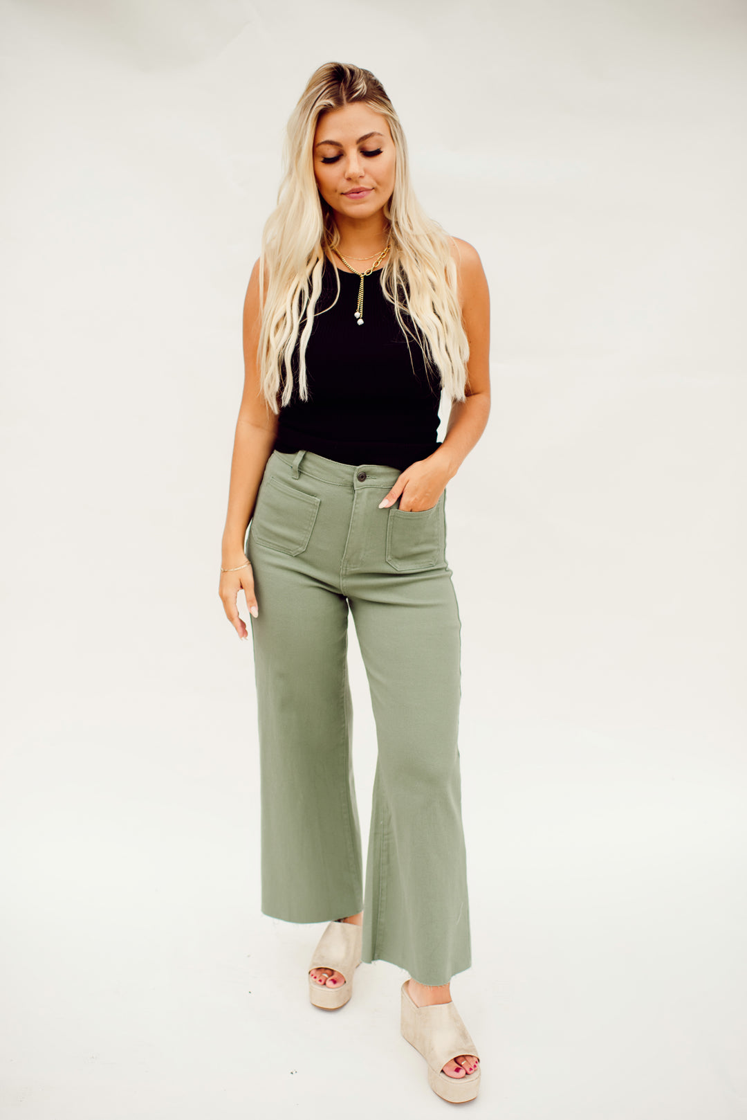 Willow High Rise Wide Leg Denim (Sage)