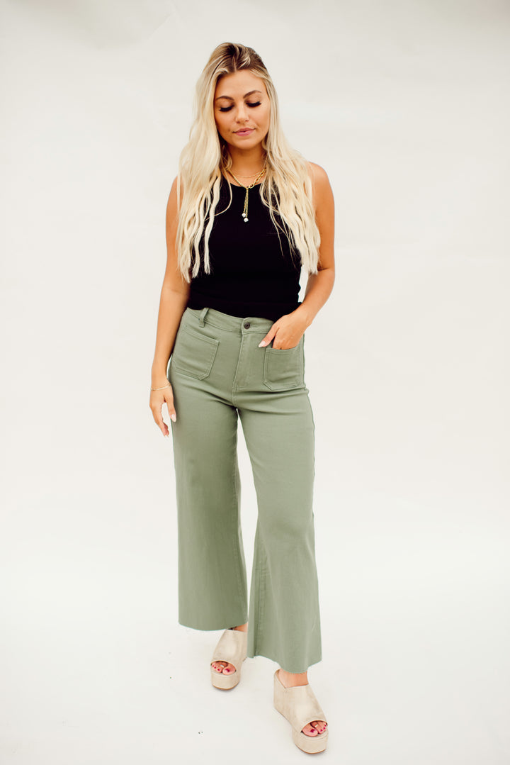 Willow High Rise Wide Leg Denim (Sage)