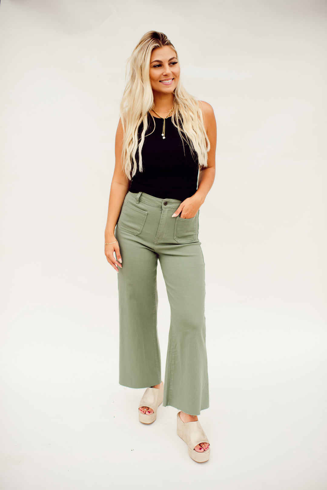 Willow High Rise Wide Leg Denim (Sage)