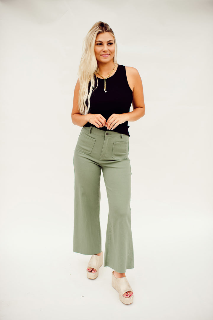 Willow High Rise Wide Leg Denim (Sage)