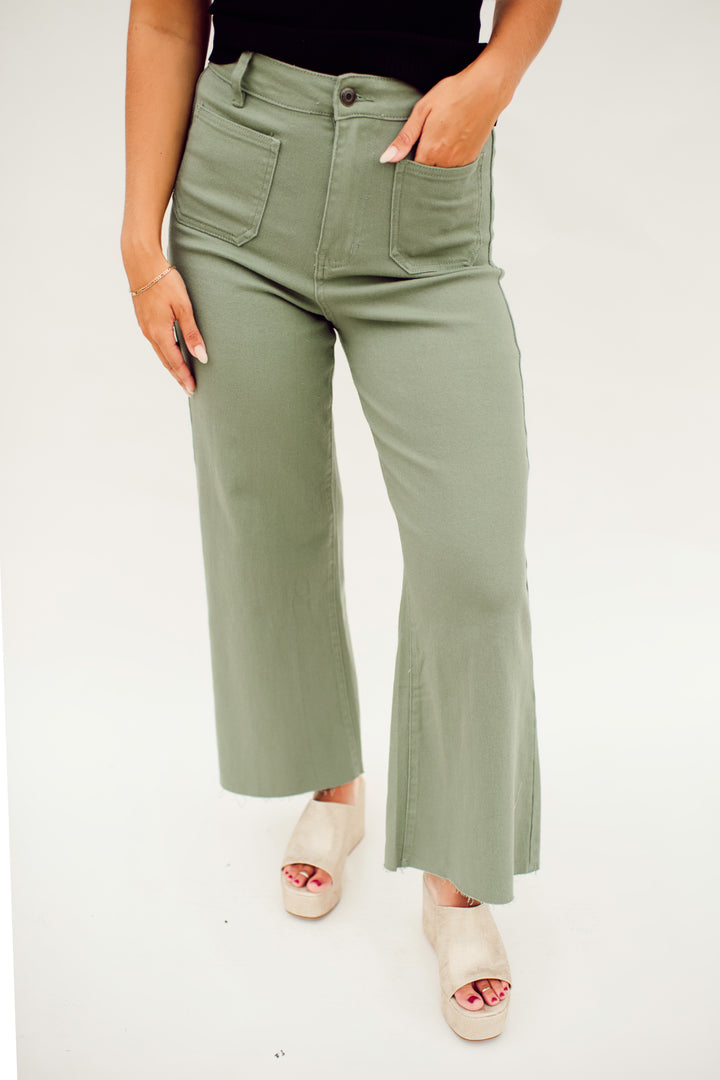 Willow High Rise Wide Leg Denim (Sage)