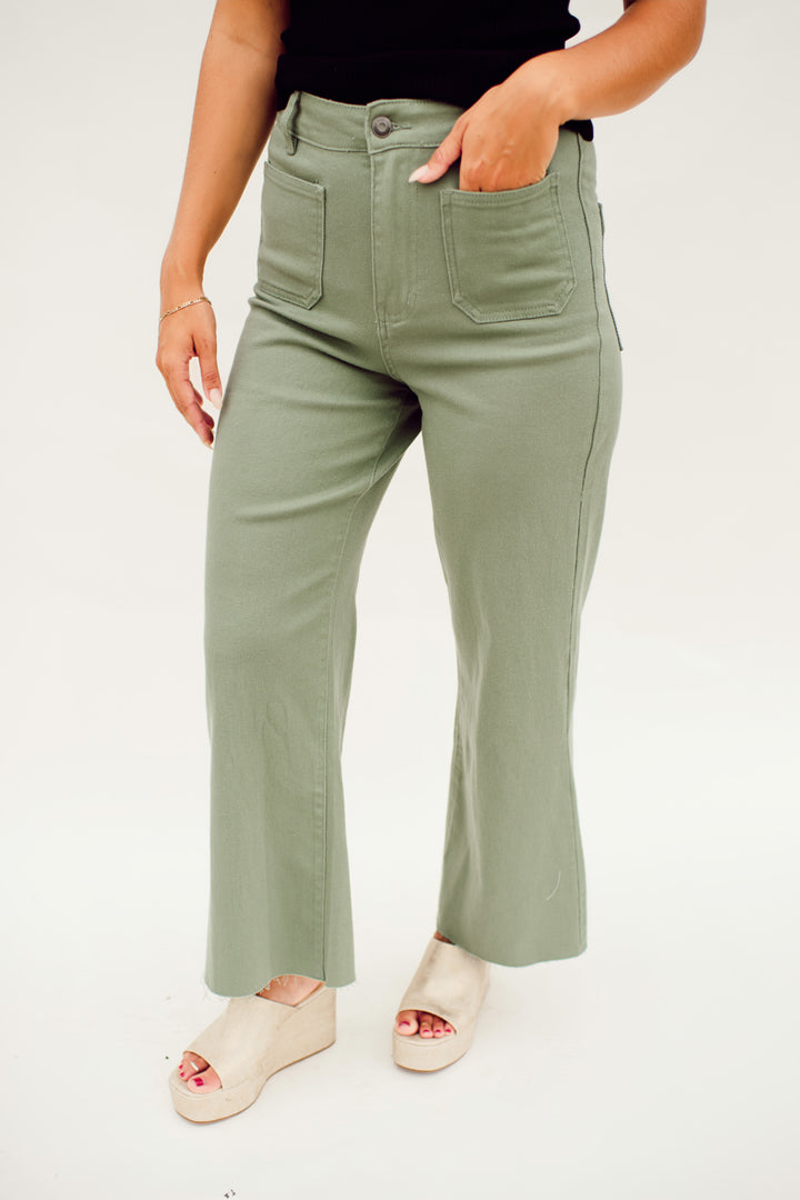 Willow High Rise Wide Leg Denim (Sage)