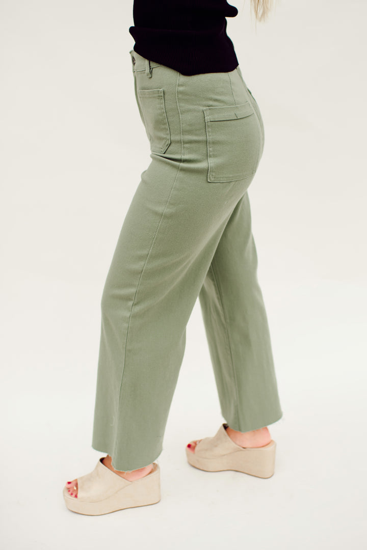 Willow High Rise Wide Leg Denim (Sage)