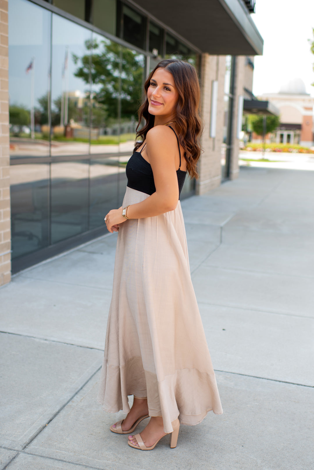 maxi dress preppy Preppy In Peacock Maxi Dress (Black/Khaki) Small