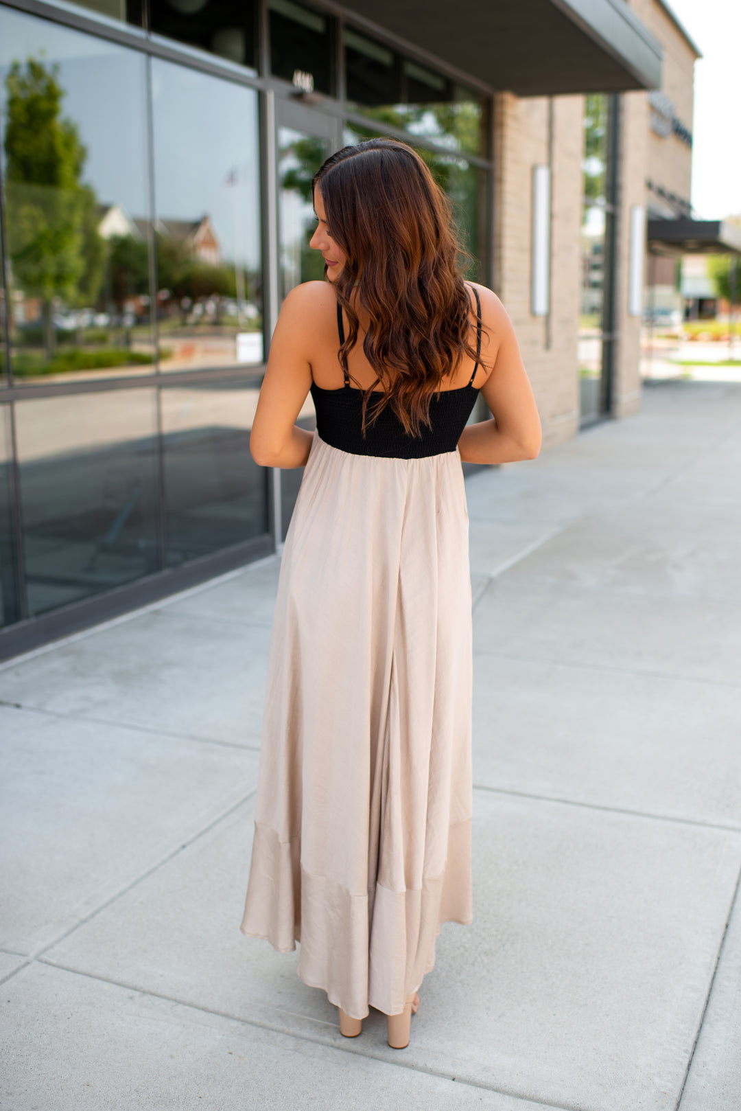 Preppy In Peacock Maxi Dress (Black/Khaki) Small