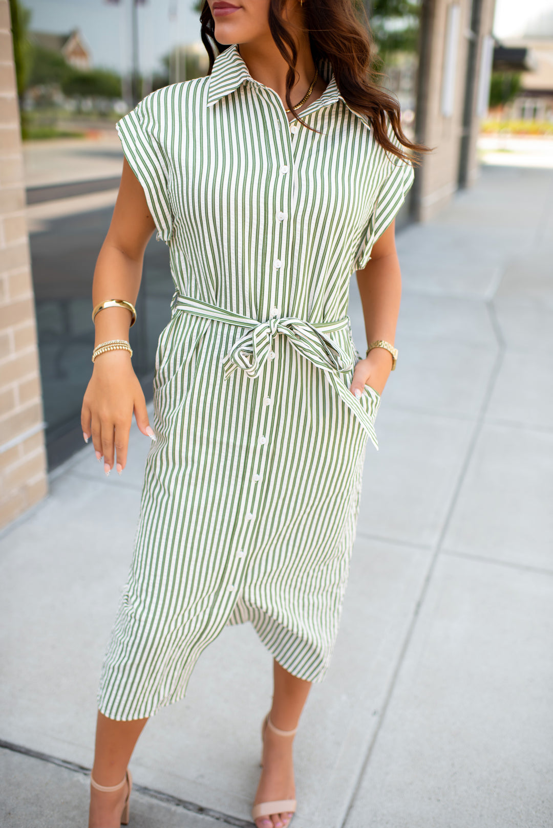 Eloise Striped Midi Dress (Olive)