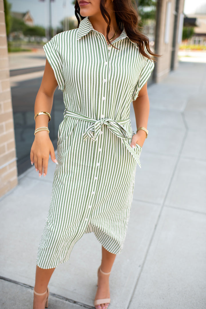 Eloise Striped Midi Dress (Olive)