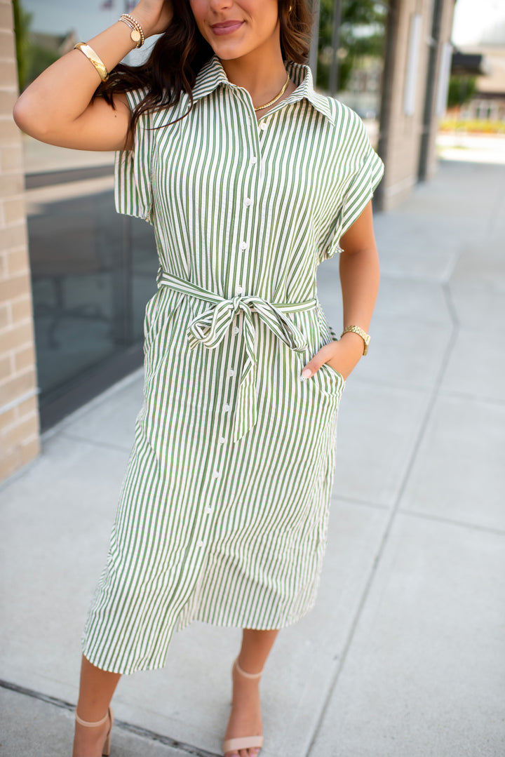 Eloise Striped Midi Dress (Olive)