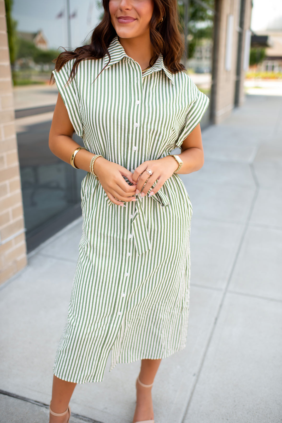 Eloise Striped Midi Dress (Olive)
