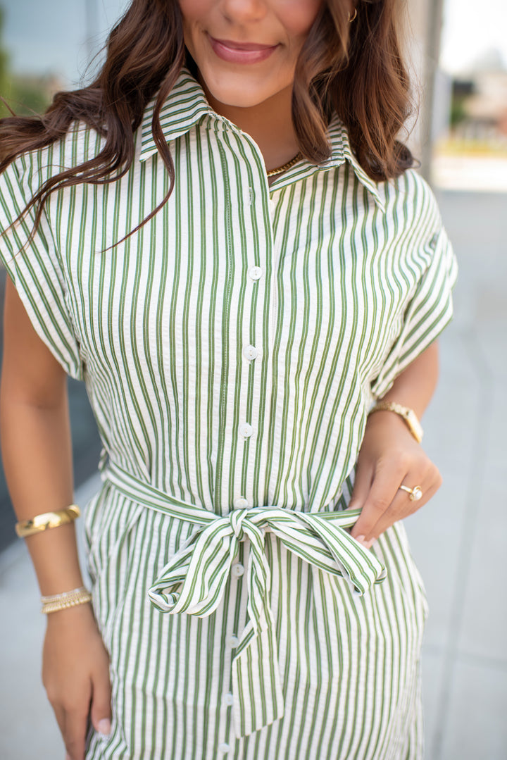 Eloise Striped Midi Dress (Olive)