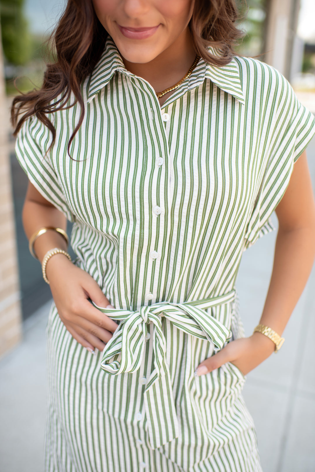 Eloise Striped Midi Dress (Olive)