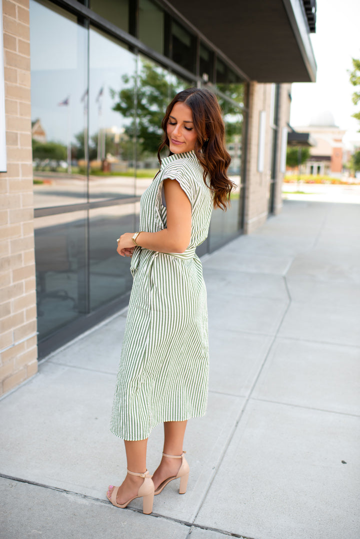 Eloise Striped Midi Dress (Olive)