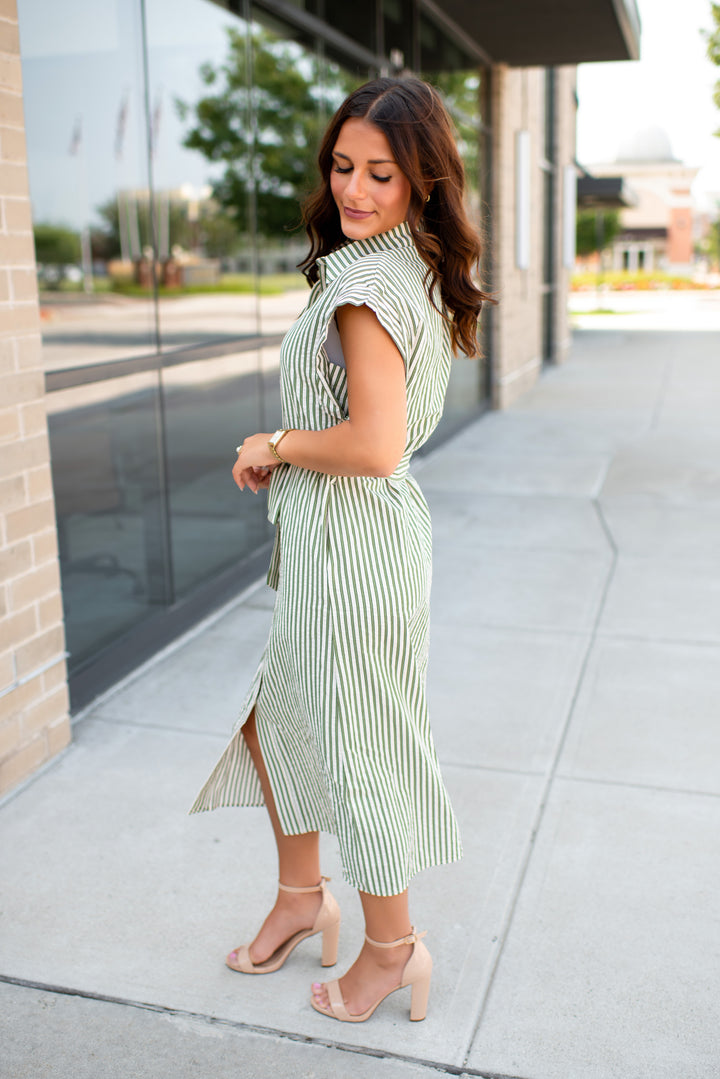 Eloise Striped Midi Dress (Olive)