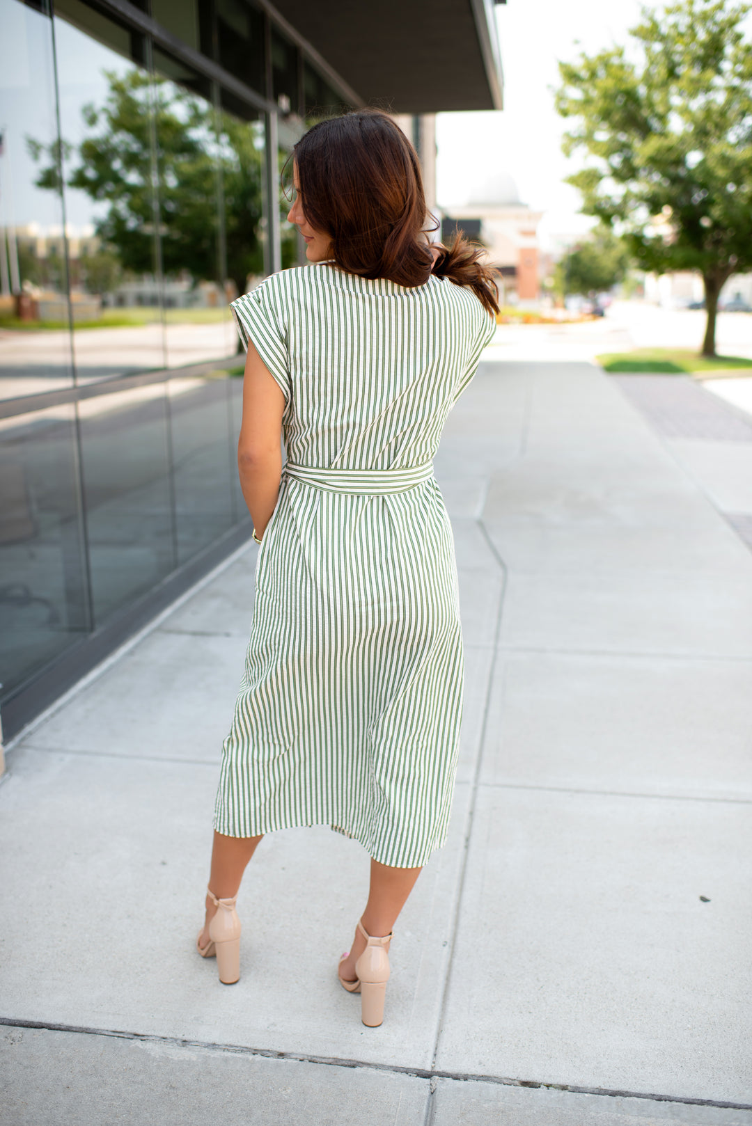 Eloise Striped Midi Dress (Olive)